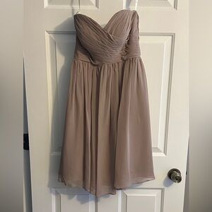 Azazie Strapless Pleated Dress in Taupe